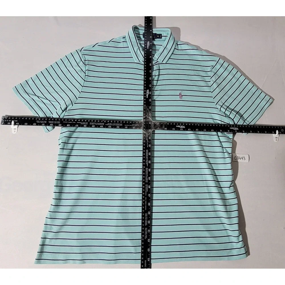Polo Ralph Lauren Mens XL Mint Green‎ Navy Blue Striped Short Sleeve Polo Shirt